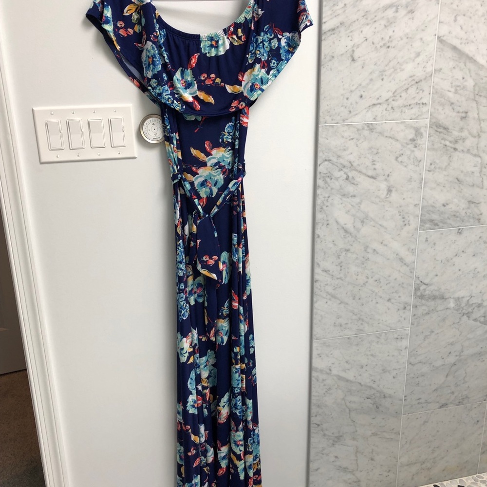 PinkBlush Maternity Blue Off Shoulder Maxi